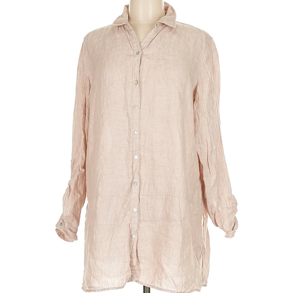 Tahari Beige Linen Tunic Long Sleeve Button-Up - Picture 5 of 8